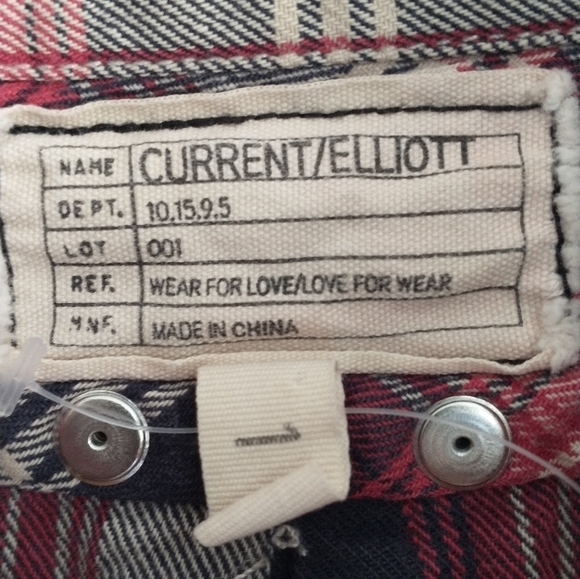 Anthropologie Current/Elliott Plaid Studded Collared Flannel Shirt Size Medium - Picture 7 of 11